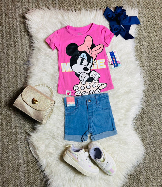 Set 2 piezas camisa rosado bebe niña minnie disney