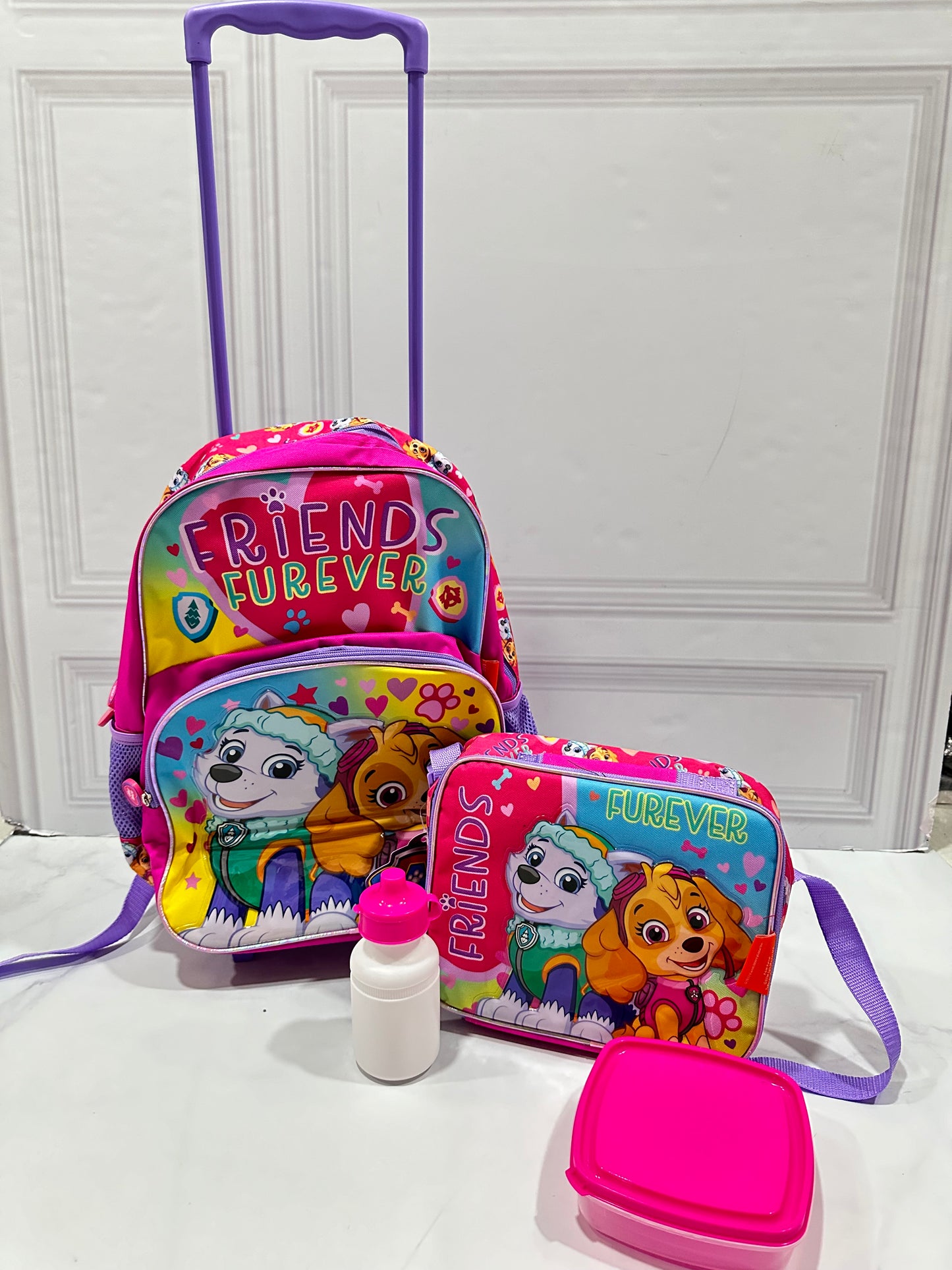 Mochila con ruedas y Lonchera Sky Paw patrol con termo y pana