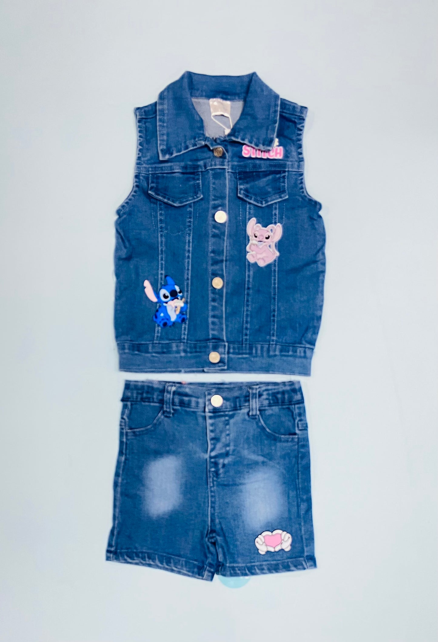 Set 2 piezas short y camisa jeans Stitch niña bebé D9MI1281B