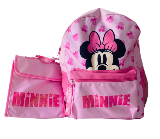 Mochila Minnie rosada Lonchera y lapicera