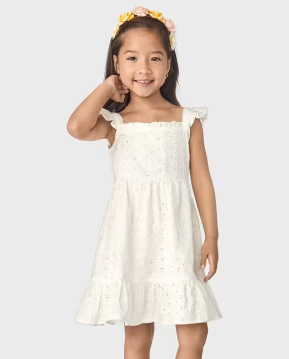 Vestido blanco Gymboree blonda revuelos niña