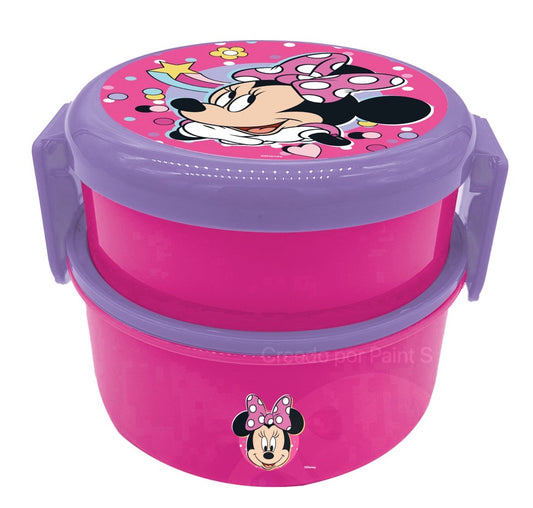 Contenedor para comida o Sándwichera con cubierto Disney Minnie rosada niña