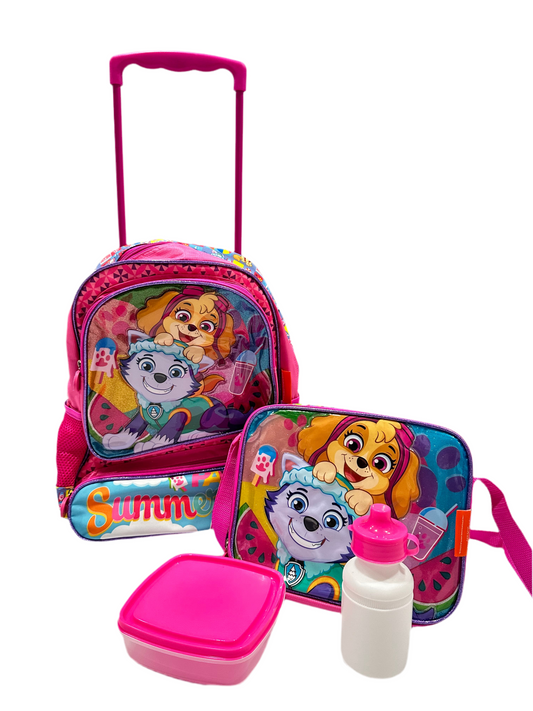 Mochila con ruedas y Lonchera Sky Paw patrol con termo y pana