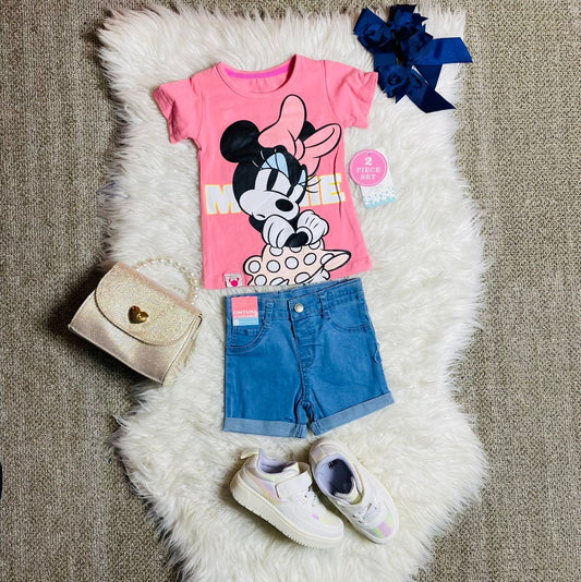 Set 2 piezas camisa rosado claro bebe niña minnie disney