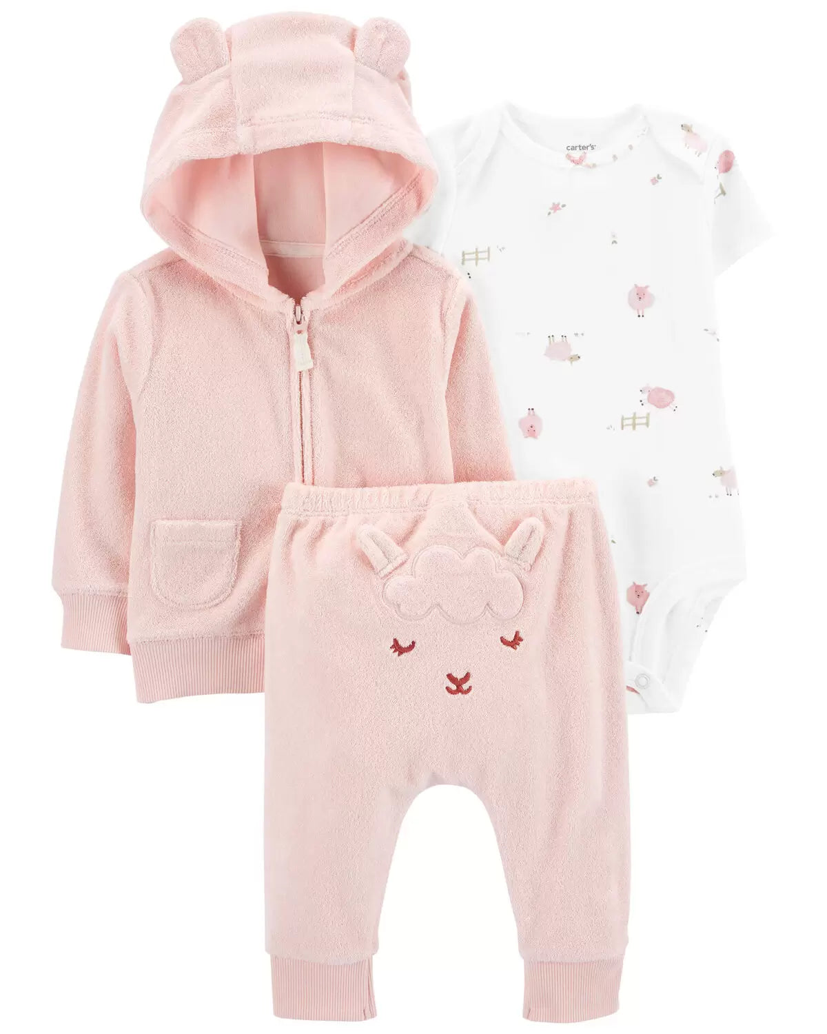 Set 3 Piezas bebe niña carters mameluco pantalon sueter rosado