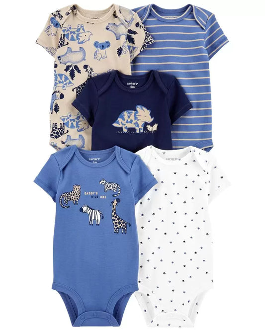 Set 5 mamelucos azul jirafa rayas rino Carters bebe niño