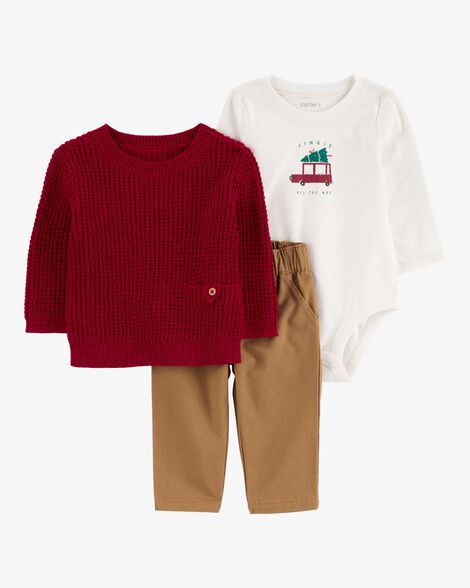 Set 3 piezas pantalon mameluco suerter rojo carters bebe niño