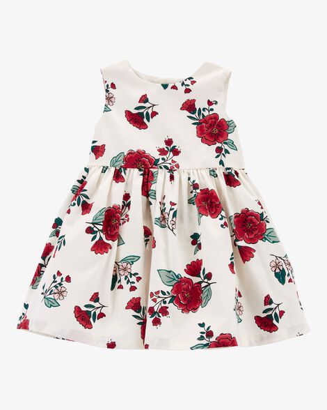 Vestido blanco con flores rojas bebe niña Carters