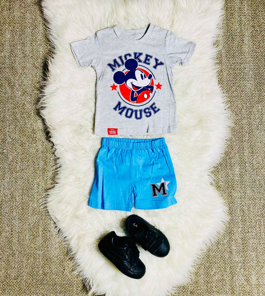 Set conjunto 2 piezas Mickey camisa gris bebe niño