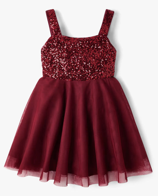 Vestido gala rojo vino lentejuelas childrens place