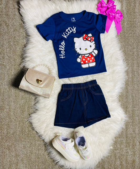 Set 2 piezas niña camisa azul Hello Kitty