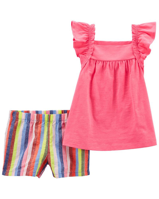 Set  2 piezas niña Carters camisa rosada y short rayas