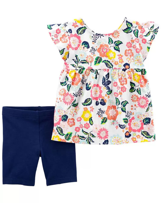 Set  2 piezas niña Carters flores short biker bata