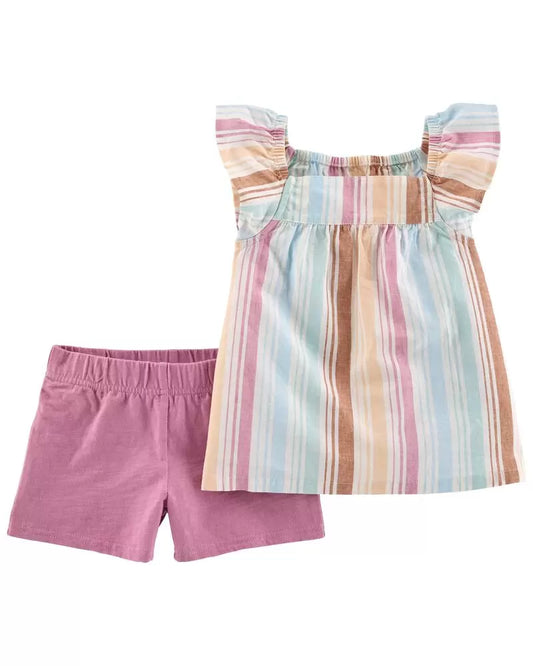 Set 2 piezas niña Carters rayas colores short morado