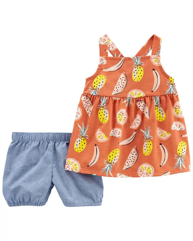 Set 2 piezas niña Carters frutas short jeans