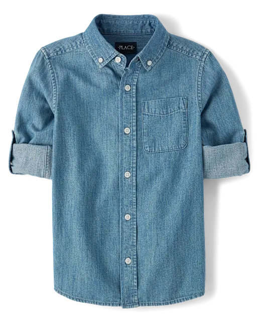 Camisa Jeans azul chidrens Place niño manga larga