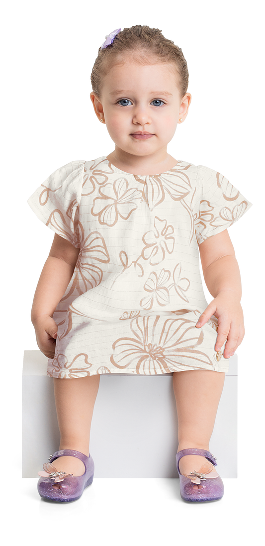 Vestido blanco flores beige quimbybaby bebe niña 34147