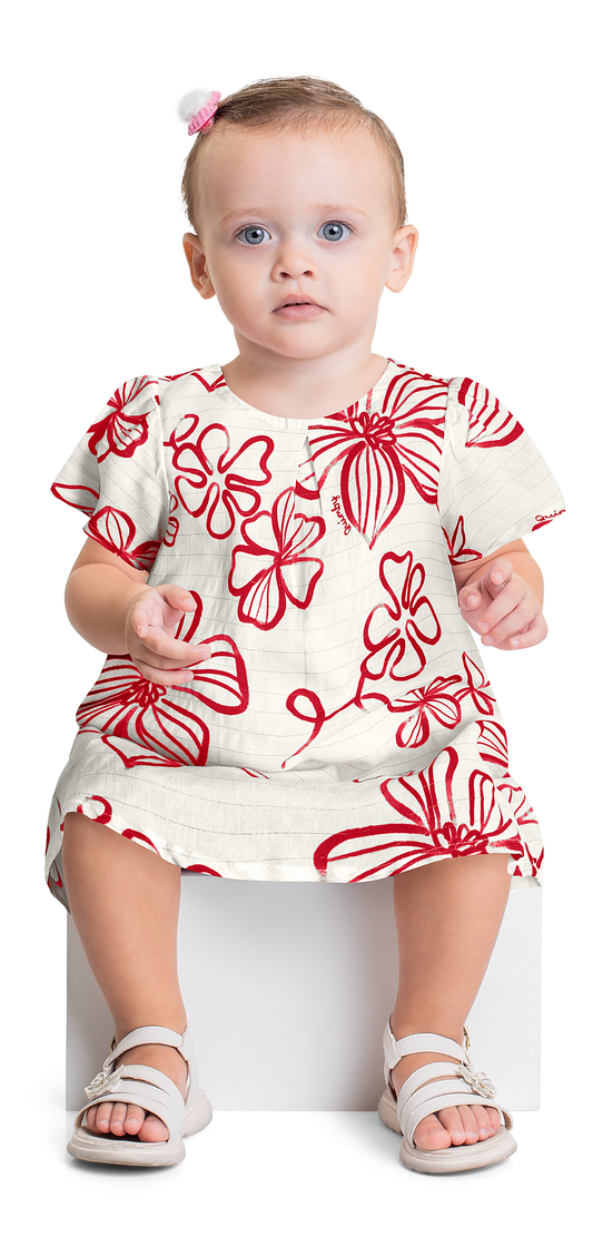 Vestido blanco flores rojas quimbybaby bebe niña 34147