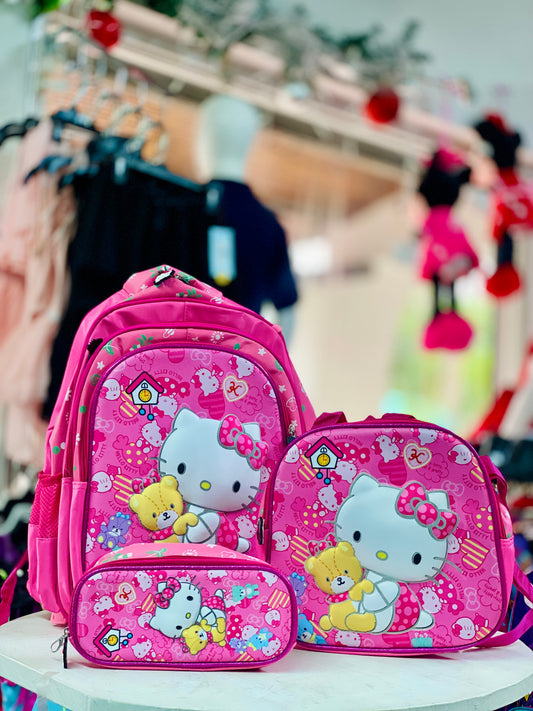 Mochila en Set Oso Hello Kitty “17” pulgadas lonchera y lapicera