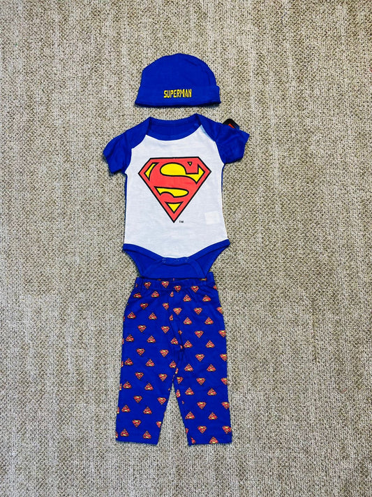 Set 3 piezas mameluco bebe niño superman azul