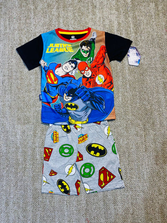 Set 2 piezas pijama short batman liga de la justicia niño