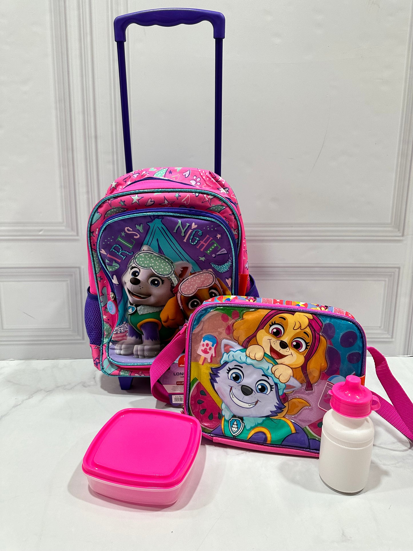 Mochila con ruedas y Lonchera Sky Paw patrol con termo y pana