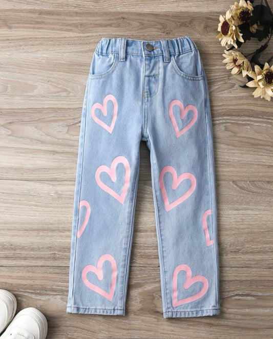 pantalon Jeans azul corazones niña