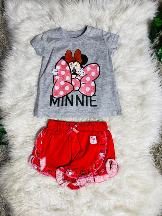 Set 2 piezas camisa gris bebe niña minnie disney