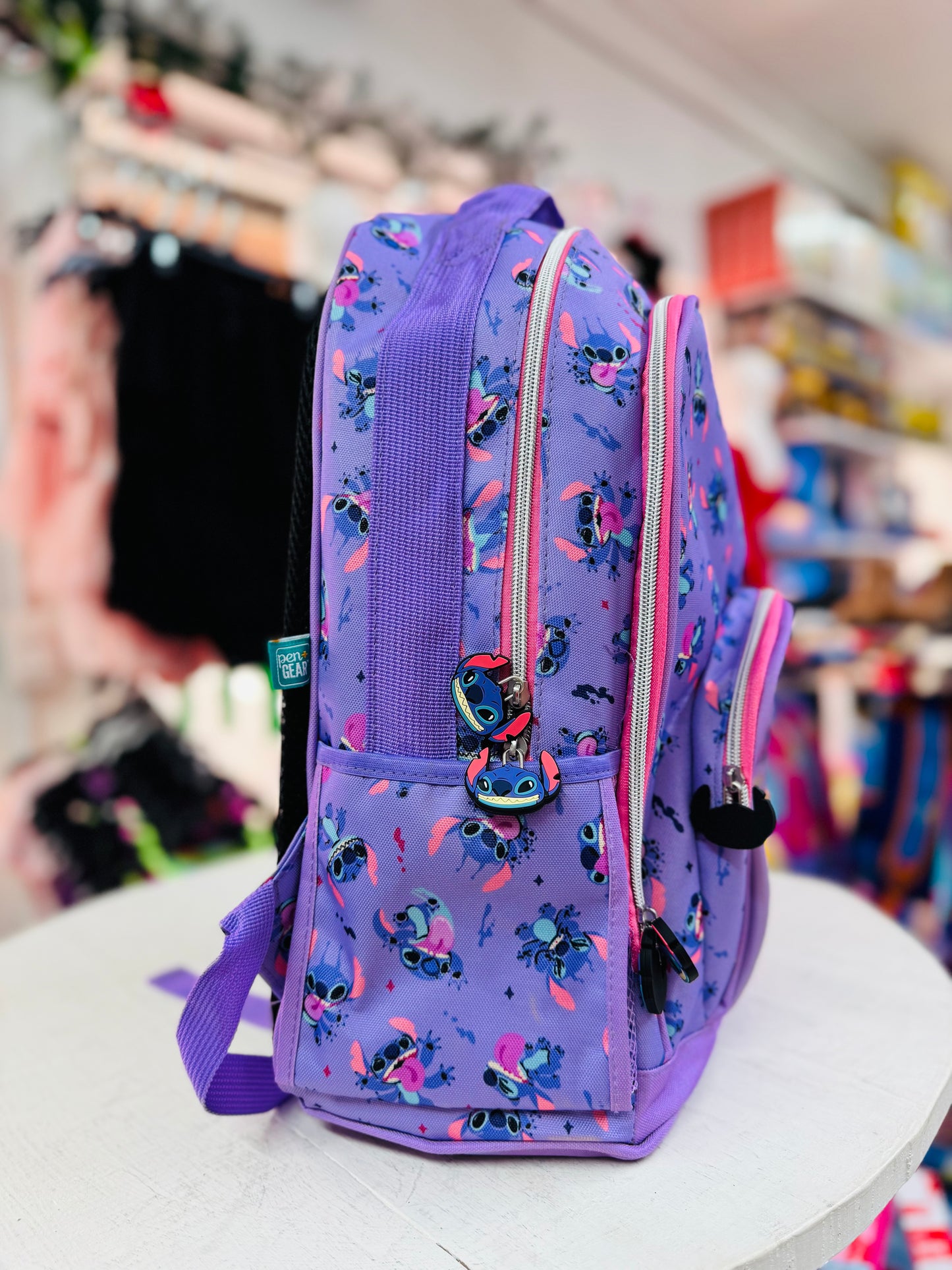 Mochila stitch morada mediana niña azul 17 pulgadas