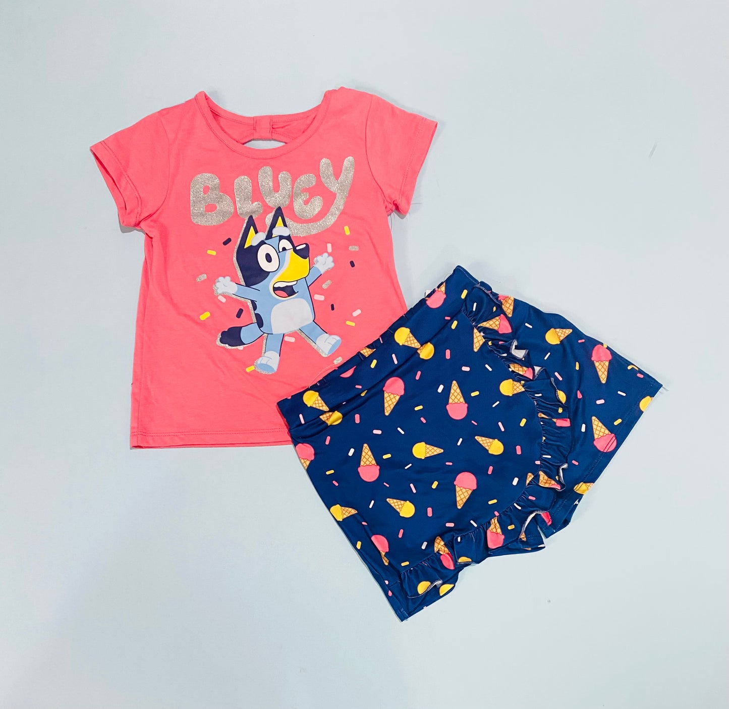 Set 2 piezas Bluey falda short azul helado camisa niña