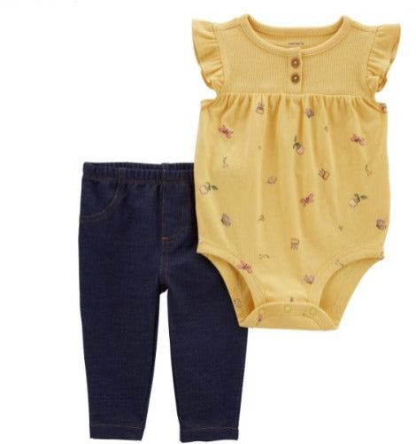 Set 2 Piezas bebe niña carters amarillo mameluco pantalon