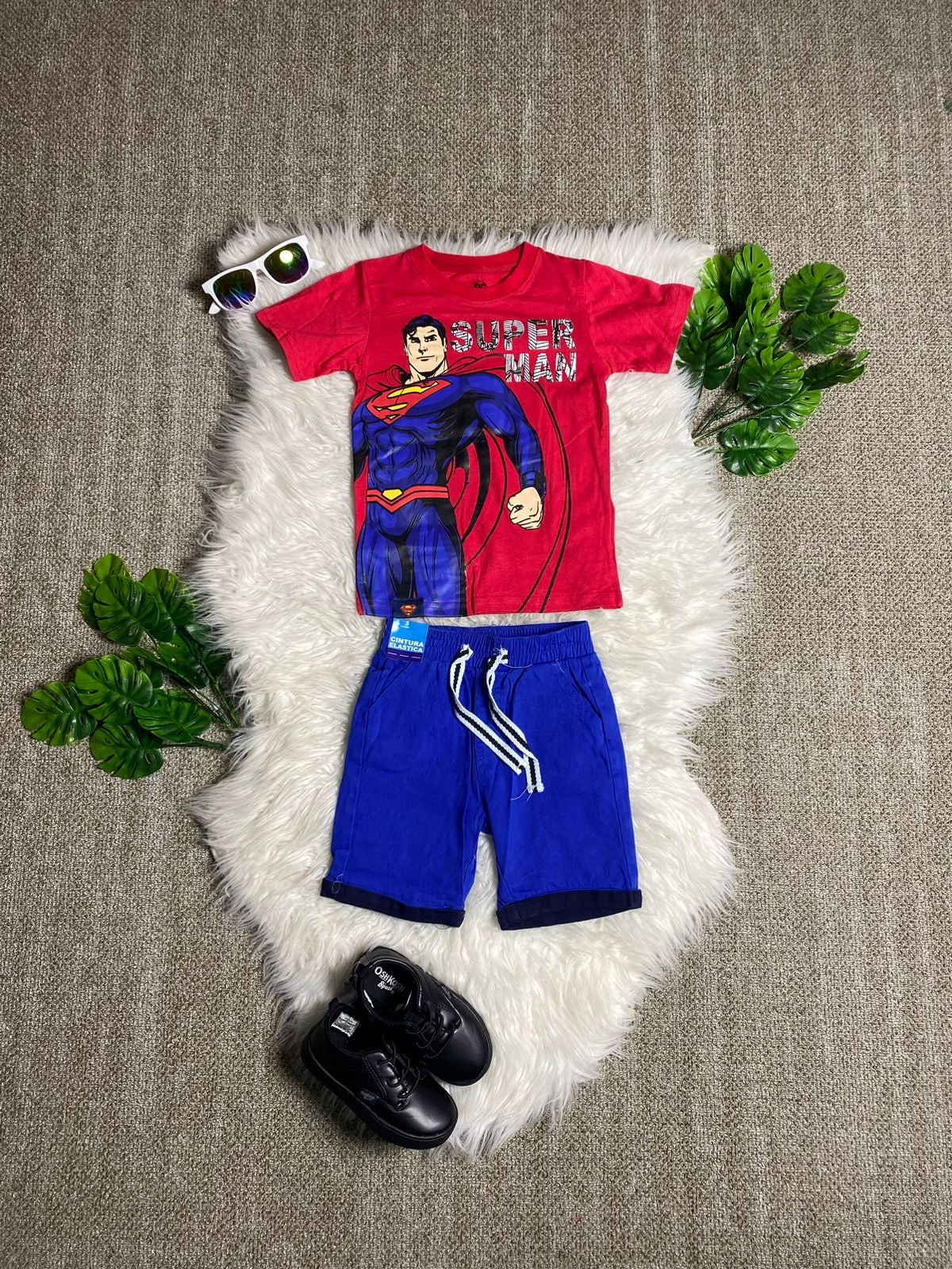 Set 2 piezas short camisa roja superman niño