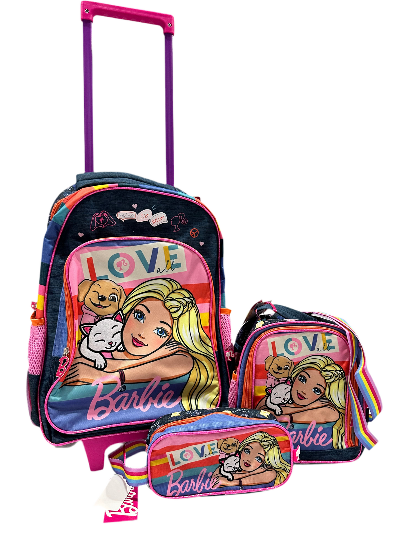 Mochila con ruedas, Lonchera y cartuchera Barbie