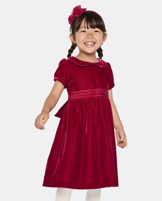 Vestido rojo vino niña Gymboree velvet chongo coello peter pan