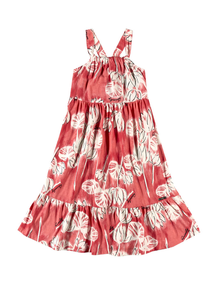 Vestido rojo claro flores quimbykids niña 34157