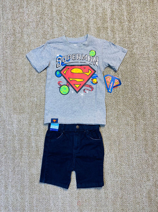 Set 2 piezas short camisa gris superman Niño