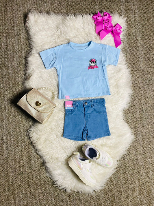 Set 2 piezas camisa azul celeste bebe niña minnie disney