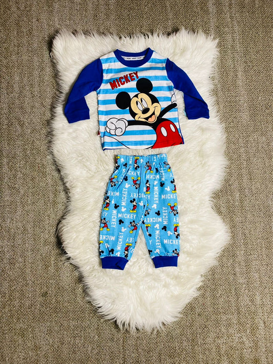 Set 2 piezas pijama Mickey camisa azul celeste niño