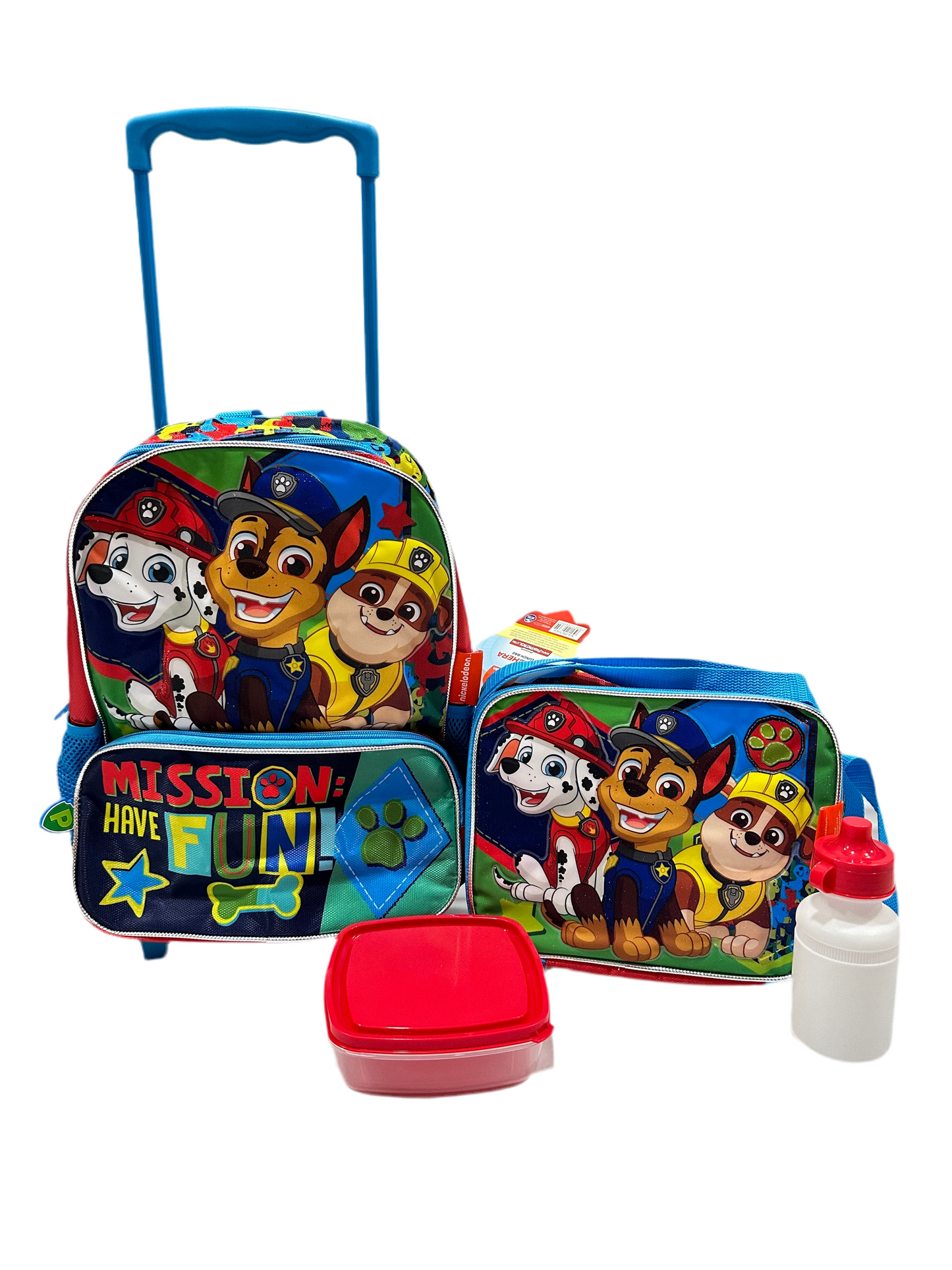 Mochila con ruedas y Lonchera Paw Patrol con pana y termo Mission niño