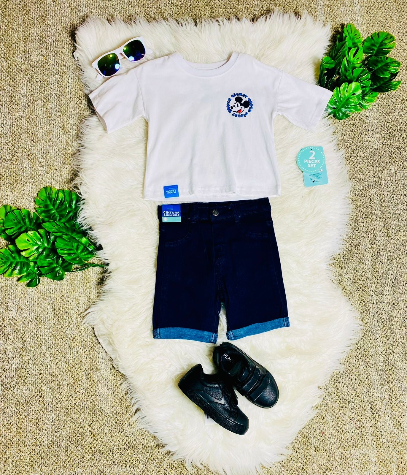 Set 2 piezas Mickey camisa blanca bebe niño