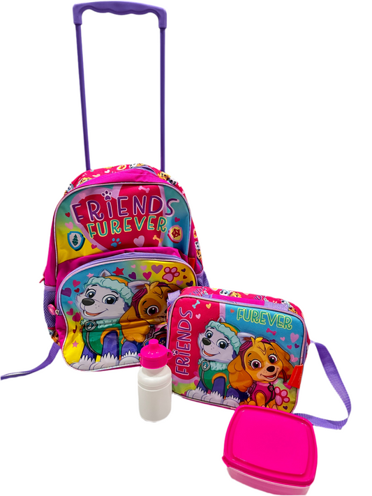 Mochila con ruedas y Lonchera Sky Paw patrol con termo y pana