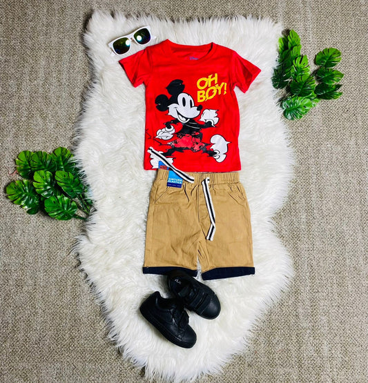 Set conjunto 2 piezas Mickey camisa roja bebe niño