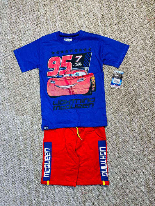 Set 2 piezas cars short rojo  camisa azul niño