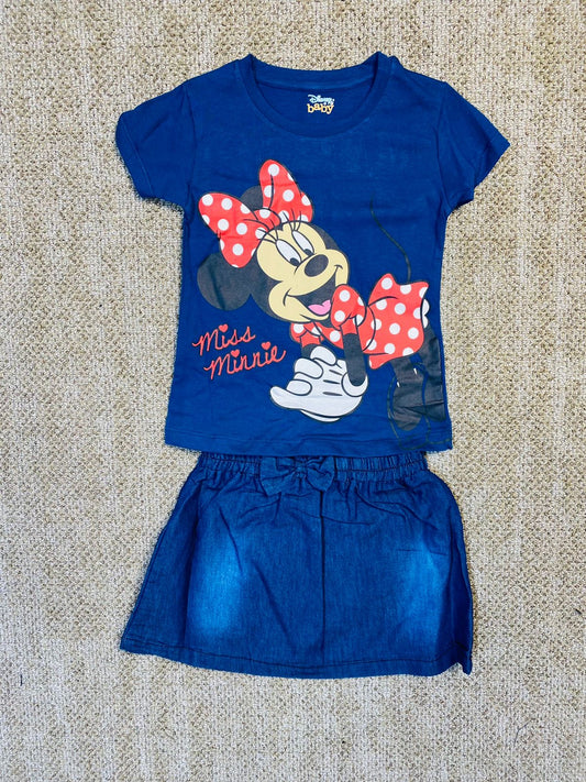 Set 2 piezas bebe niña azul Minnie Disney falda jeans