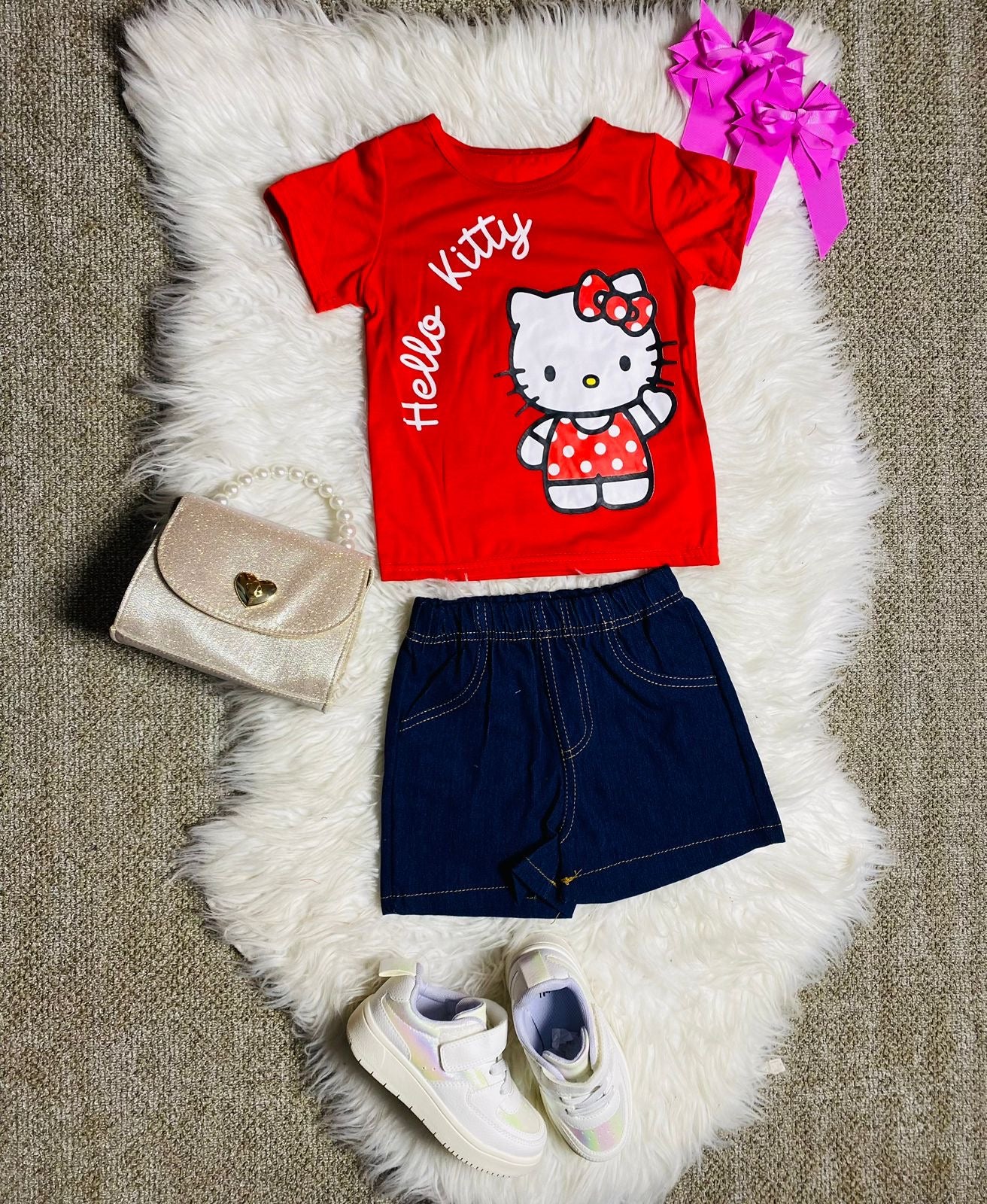 Set 2 piezas niña camisa roja Hello Kitty