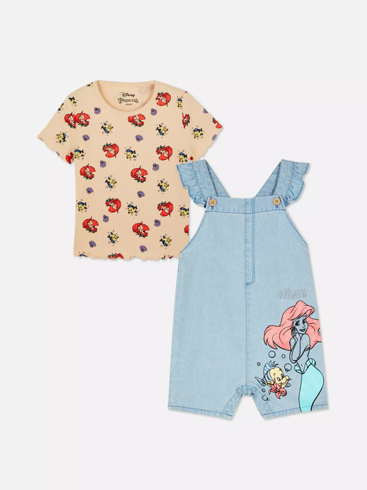 Set 2 piezas sirena Disney overall bebe niña