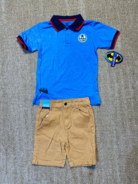 Set 2 piezas batman short beige camisa azul niño