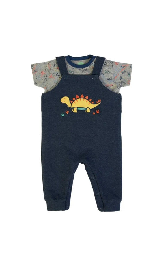 Set 2 piezas camisa dinosaurio overall azul bebe niño