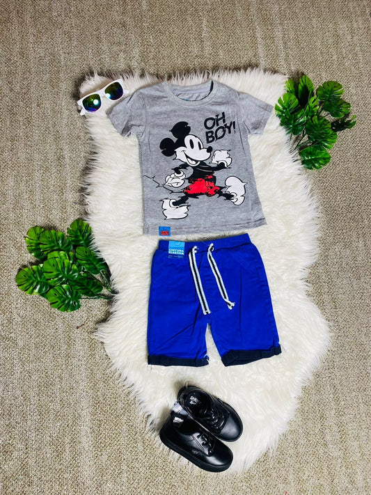 Set conjunto 2 piezas Mickey camisa gris bebe niño