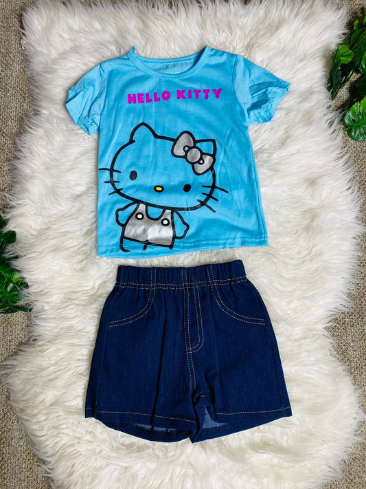 Set 2 piezas niña camisa azul celeste Hello Kitty